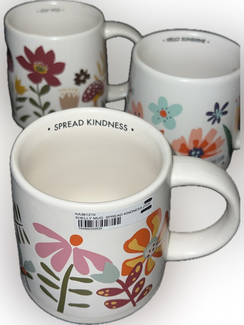 S/3 ceramic mugs •hello sunshine•/•spread kindness•/•stay wild• set/14oz ea-NWT
